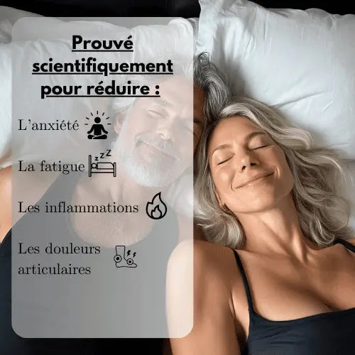 Photos qui met en avant les bienfaits du grounding avec un couple dans leur lit.