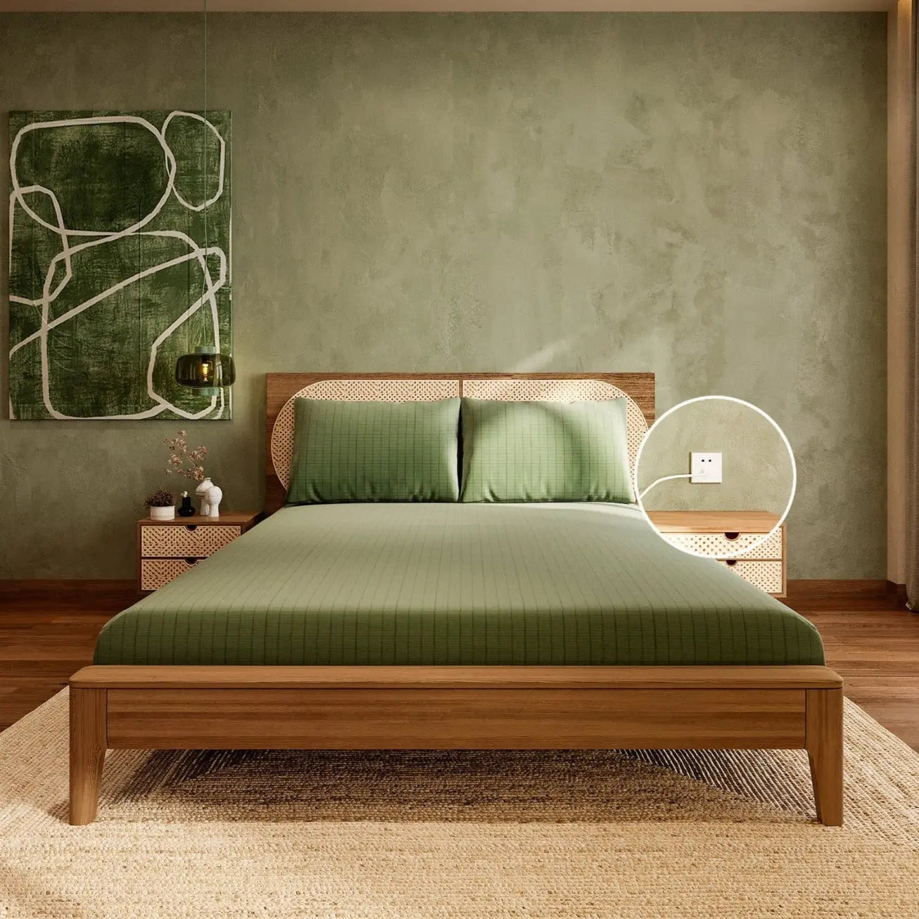 Draps housse de grounding couleur vert dans chambre